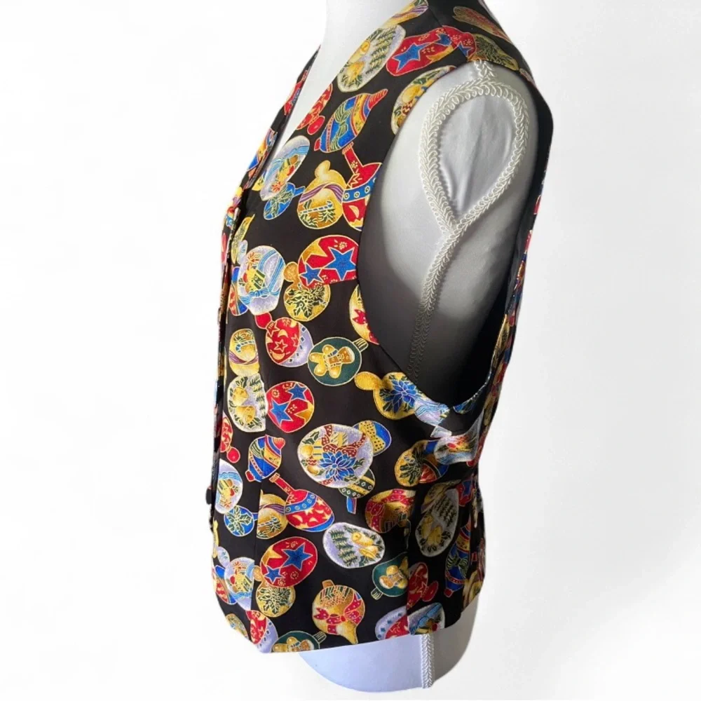 Vintage Casual Corner Festive Ornament‎ Button Up Silk Vest Size M